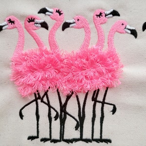 6 Fringed fluffy chenille Flamingos, flock of 6 flamingos machine embroidery designs flamingo for hoop  5x7, 6x10  fringe fur flamingo