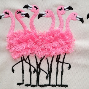 6 Fringed fluffy chenille Flamingos, flock of 6 flamingos machine embroidery designs flamingo for hoop  5x7, 6x10 fringe fur flamingo design by Artapli embroidery format PES HUS JEF EXP DST VIP VP3 XXX instant download