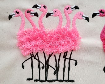 6 flamants roses en chenille duveteux à franges, volée de 6 flamants roses motifs de broderie machine flamant rose pour cerceau 5 x 7, flamant rose fourrure à franges 6 x 10