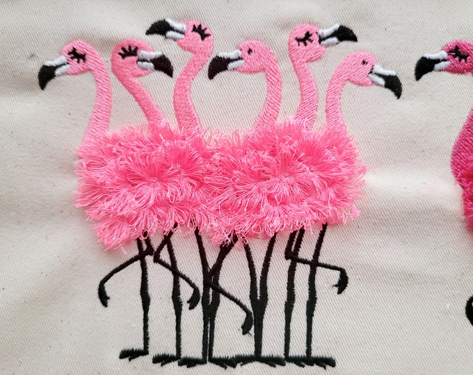 6 Fringed fluffy chenille Flamingos, flock of 6 flamingos machine embroidery designs flamingo for hoop  5x7, 6x10  fringe fur flamingo