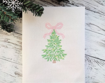 Vintage Baby bow Christmas tree Woodland Spruce Fir Tree and garland lights, light stitch outline machine embroidery designs 4, 5, 6, 7, 8in