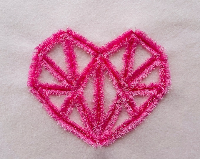 Fluffy Valentine Heart awesome Diamond shape Heart fringed chenille fur fringe ITH in the hoop machine embroidery designs sizes 4" 5" 6" 7"