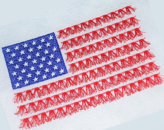 Patriotic Stars and Stripes Tassels FLAG Embroidery Design, Fluffy Fringed, In the Hoop, Instant Download, Fits 4x4 5x7 Hoop fuzzy Artapli