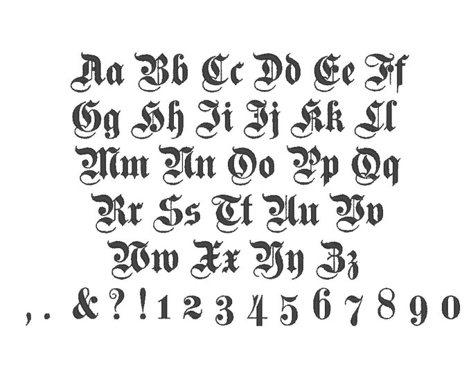 Fairytale old English Font Gothic book knight old fashioned satin stitch Font machine embroidery designs monogram alphabet 0.5 up to 2in BX