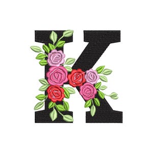 Fraternidades y hermandades Floral Letra griega KAPPA rosas flores de rosas diseños de bordado a máquina tamaños desde 2 hasta 5 en DESCARGA INSTANTÁNEA