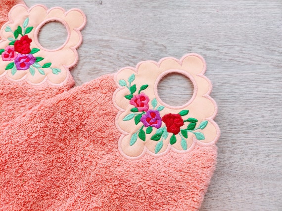 Roses rose flowers floral towel topper bath towel hanging hole In The Hoop machine embroidery designs ITH project towel hanger flower design