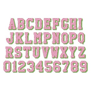 SET of 4 Patterned Fonts Dots Checks Waves and Cubes alphabet letters & numbers machine embroidery design assorted sizes combine and merge image 7