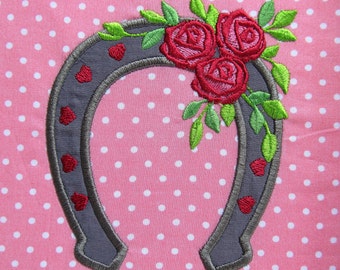 Cowgirl Horseshoe with roses applique embroidery designs multiple sizes