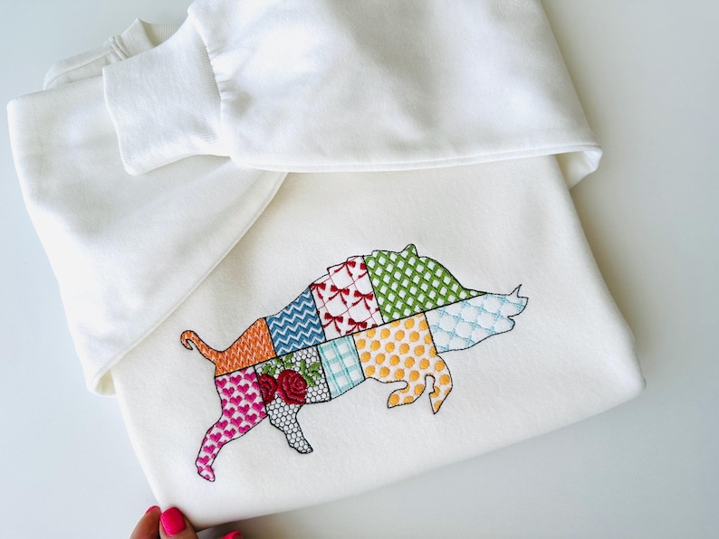 Machine Embroidery Razorback Patchwork Razorback Patterned Wild Pig Boar Hog Silhouette Machine ...