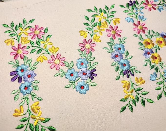 Country Floral letter M garden flag monogram flowers flower flowered Font machine embroidery designs monogram M only 3,5, 4, 5, 6, 7, 8 in