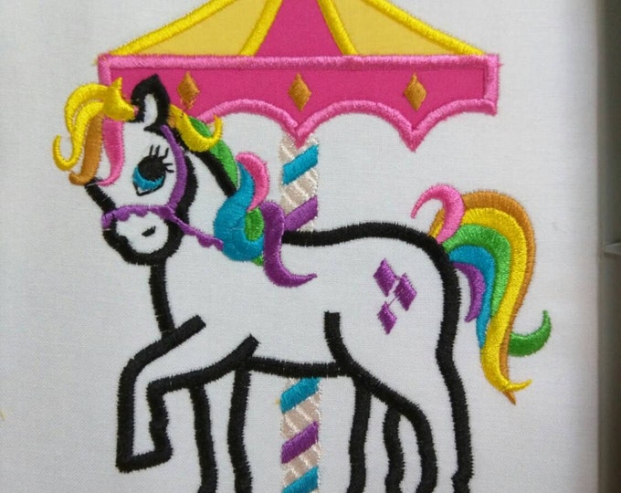 Carousel rainbow pony - machine embroidery applique designs 5x7 and 6x10, carousel horse applique design INSTANT DOWNLOAD