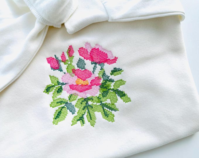 Cross stitch Rose flower bouquet floral Peony branch machine embroidery designs assorted sizes 3.5 up to 8 inch sweet home garden design