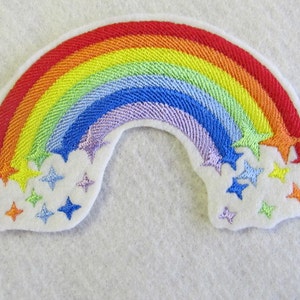 Cute Rainbows set of two Rainbow with falling stars and Rainbow with falling hearts rainbow machine embroidery designs size 3.5, 4, 5 inches image 3