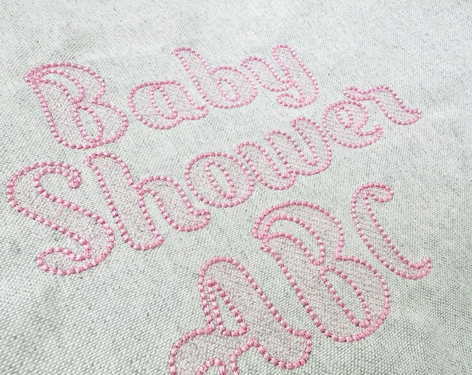 Puffy bean stitch outline light stitch embroidery font monogram bean stitch crisscross alphabet pop effect machine embroidery font baby gown