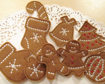 Ginger man Ginger-breads Christmas Gingerbread cookie SET of 9 feltie in-the-hoop project ITH machine embroider designs Christmas decoration