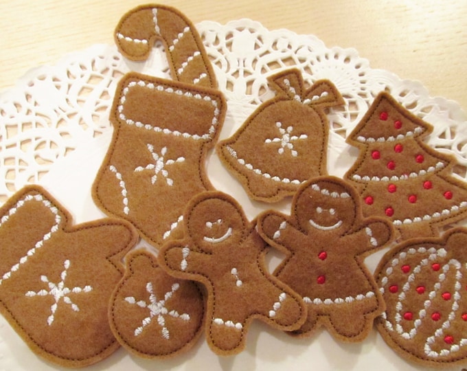 Ginger man Ginger-breads Christmas Gingerbread cookie SET of 9 feltie in-the-hoop project ITH machine embroider designs Christmas decoration