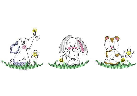 Redwork Szkic Kontur Baby Przedszkola Wzory Haftu Baby Bunny Etsy