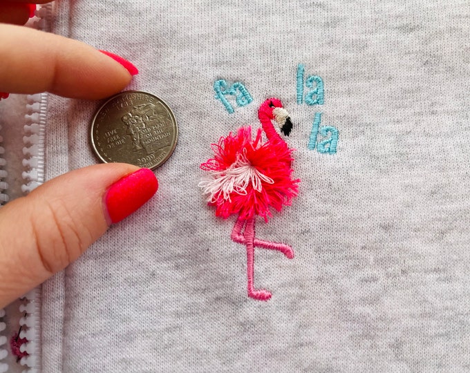 Singing Mini Fringed fluffy chenille Flamingo bird small machine embroidery designs in sizes 2.5, 3, 3.5 and 4  inches awesome fringe fur