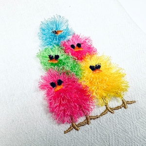 Little chick stack machine embroidery designs Fringed Fluffy Chicks chenille farm bird small baby chicken kids awesome fringe fuzzy fur