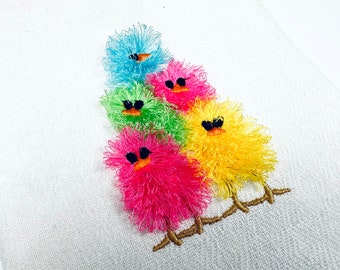 Little chick stack machine embroidery designs Fringed Fluffy Chicks chenille farm bird small baby chicken kids awesome fringe fuzzy fur