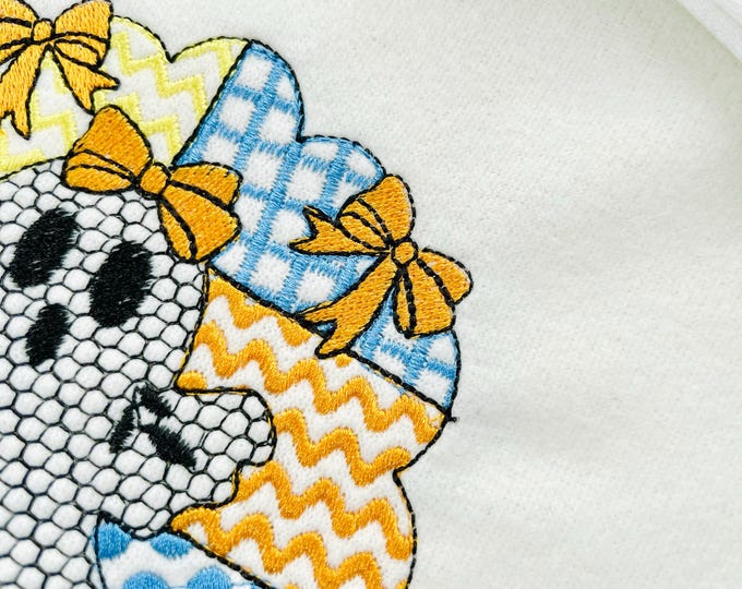Halloween Ghost Baby patchwork patterned Ghost lace effect dress machine embroidery designs sizes 4 up to 6in kids girls scary spooky design