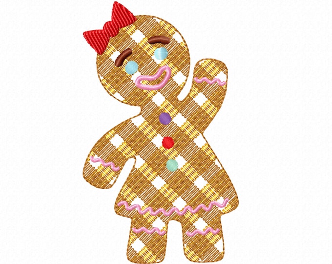 Gingham small Cute Christmas Gingerbread girl bow 2.5, 3, 3.5, 4 and 5 inches Instant download machine embroidery designs