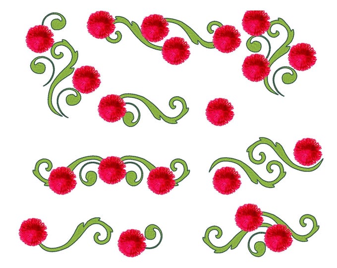 Fringed Flower Rose Curl SET Monogram Accent Frame Border kids girls machine embroidery designs sizes for hoop 4x4 and 5x7 match and combine