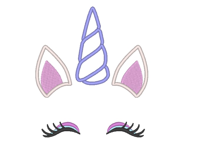 Pretty eyes, eyelashes shadow Unicorn head simply applique machine embroidery designs Rainbow unicorn embroidery face