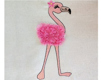 Flamingo Fluffy In the hoop Fringed fringe ITH project awesome machine embroidery designs 5, 6, 7 inches INSTANT DOWNLOAD cute flamingo girl