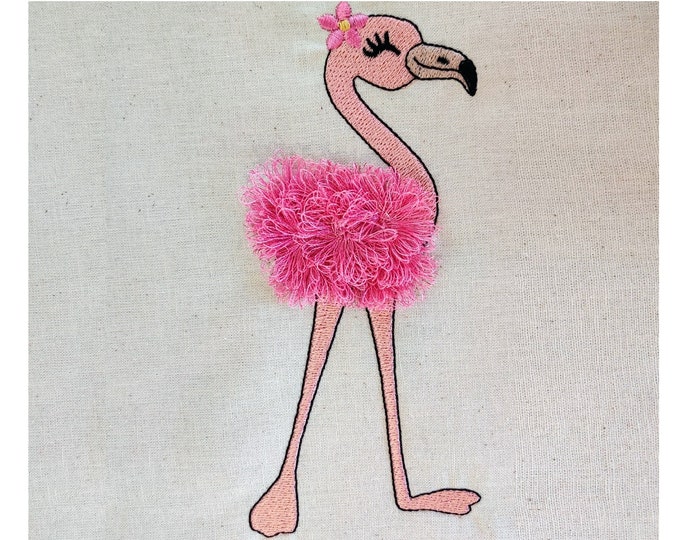Flamingo Fluffy In the hoop Fringed fringe ITH project awesome machine embroidery designs 5, 6, 7 inches INSTANT DOWNLOAD cute flamingo girl