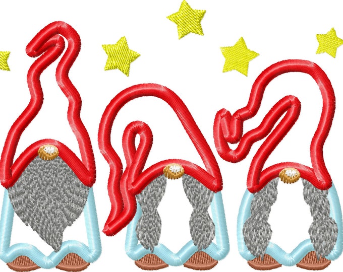 Gnomes in a row Merry Christmas Gnomes 3 triple row machine embroidery designs applique for hoop 4x4, 5x7, 8x8 INSTANT DOWNLOAD