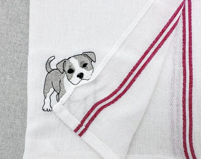 Lovely playing Pitbull Puppy Dog Mama kitchen dish towel pet animal kids machine embroidery designs ITH project simply in the hoop project