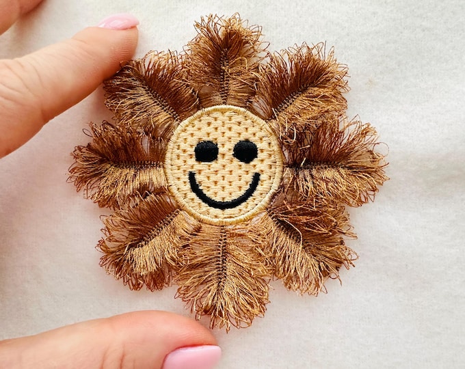 Happy Sun Fluffy fringed Floral Summer Sun Happy Face fringe ITH in the hoop machine embroidery designs sizes 2.5 up to 4 inches kids baby