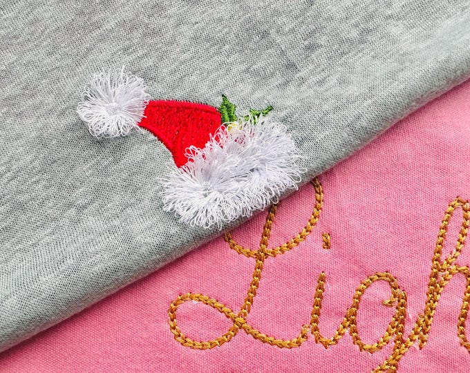 Mini small Santa Hat fringed Christmas machine embroidery designs Monogram accent Decoration fringe fluffy chenille fur sizes 2 up to 3.5in