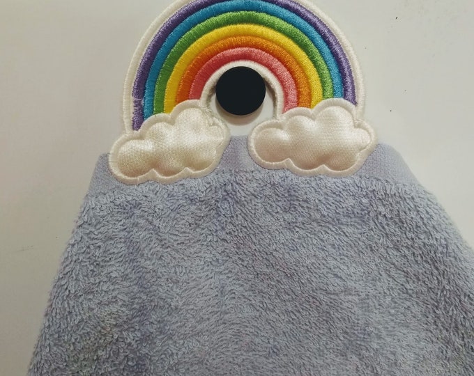 Rainbow towel hanging topper hole In The Hoop machine embroidery design, ITH project Towel topper, hanger, hanging hole embroidery