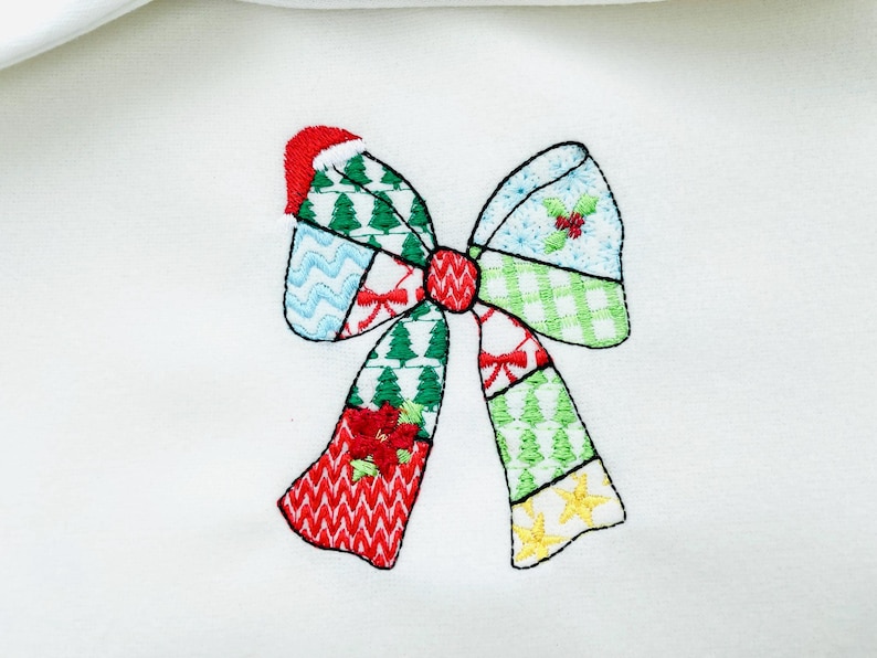 Patchwork Christmas Bow patterned silhouette outline Ribbon Santa hat kids baby girls machine embroidery designs many sizes 4 up to 8 inches by Artapli embroidery format PES HUS JEF EXP DST VIP VP3 XXX instant download