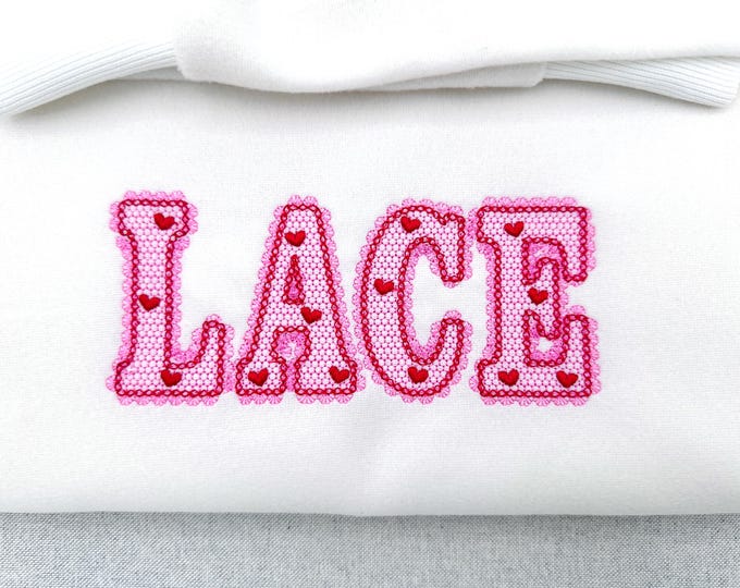 Lace Edge Valentine FONT lace patterned Alphabet Monogram Heart patterned letters machine embroidery designs sizes 2.9 up to 5.4 inch, BX