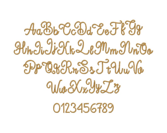 Beautiful satin stitch handwritten effect FONT machine embroidery designs in assorted sizes 0.7 through 2.4 inches alphabet letters numbers