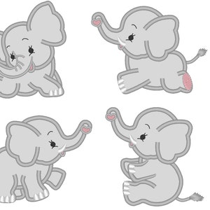 Little Elephants 4 types INSTANT DOWNLOAD Machine Embroidery Designs, 3, 4 and 5 inches Elephant applique embroidery designs image 1