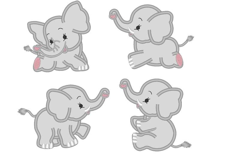 Little Elephants 4 types INSTANT DOWNLOAD Machine Embroidery Designs, 3, 4 and 5 inches Elephant applique embroidery designs image 1