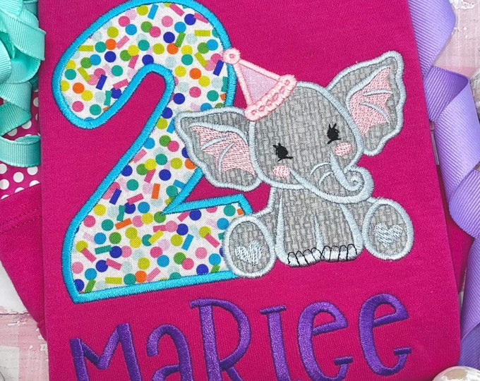 Elephant Birthday hat machine embroidery applique designs assorted sizes, Little Elephant baby applique 5, 6, 7, 8 inches cute kids design