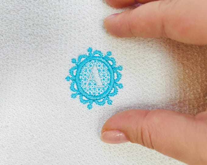 MIni 1.5 inch Embossed terry towel lace monogram SET letters A-Z oval lacy circle machine embroidery designs wedding girl birthday gift idea