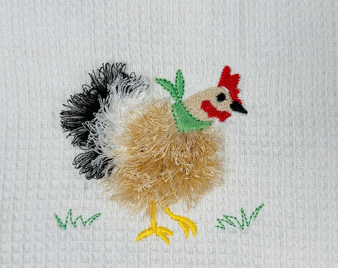 Fuzzy Chicken with bandanna farm bird fluffy Chicken fringed machine embroidery designs fringe in the hoop ITH project fringed chick kids