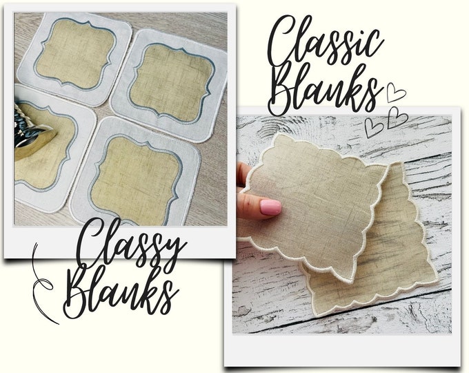 Classic & Classy Napkin 2 different shapes in assorted sizes, coaster ITH in the hoop easy machine embroidery designs 2 types doily coaster