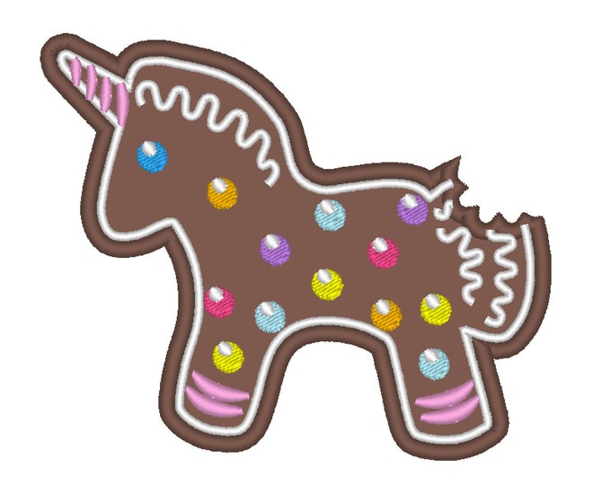 Cute Christmas bitten Gingerbread Rainbow Unicorn cookie biscuit, glazed sweet cookie machine embroider designs ITH in the hoop 4x4 and 5x7