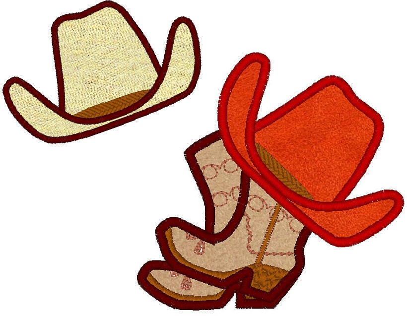 Cowboy and cowgirl hat and boots machine embroidery applique design