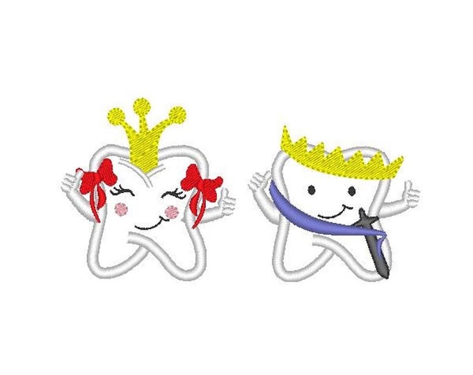 Tooth Fairy Boy and Girl Applique machine embroidery designs assorted sizes for hoop 4x4 inches kids king and princess