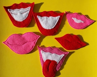 Mouths, lips, kisses felties - 6 types - in the hoop embroidery design, ITH for felt fabric, file - for hoop 4x4, 5x7 INSTANT DOWNLOAD