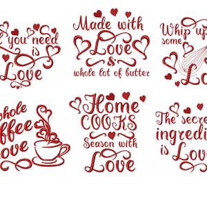 Kitchen towel designs with love SET of 6 designs - Kitchen cute quotes - machine embroidery designs - 4x4, 5x7  INSTANT DOWNLOAD