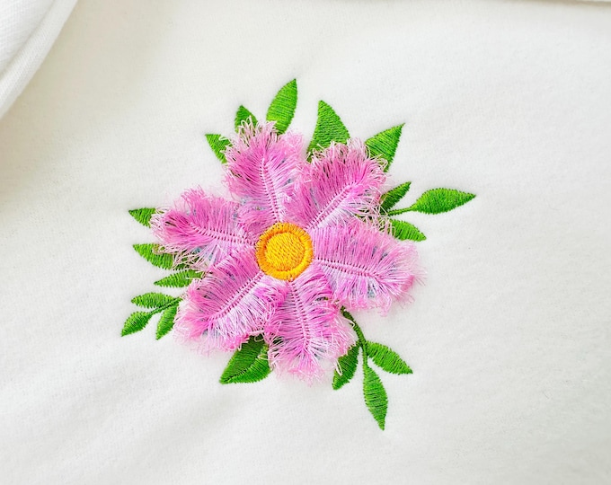 Fringed Big Flower Fluffy Fringe floral Daisy bouquet machine embroidery designs instant download fuzzy fur bloom Cosmos sizes 3 up to 4.5in